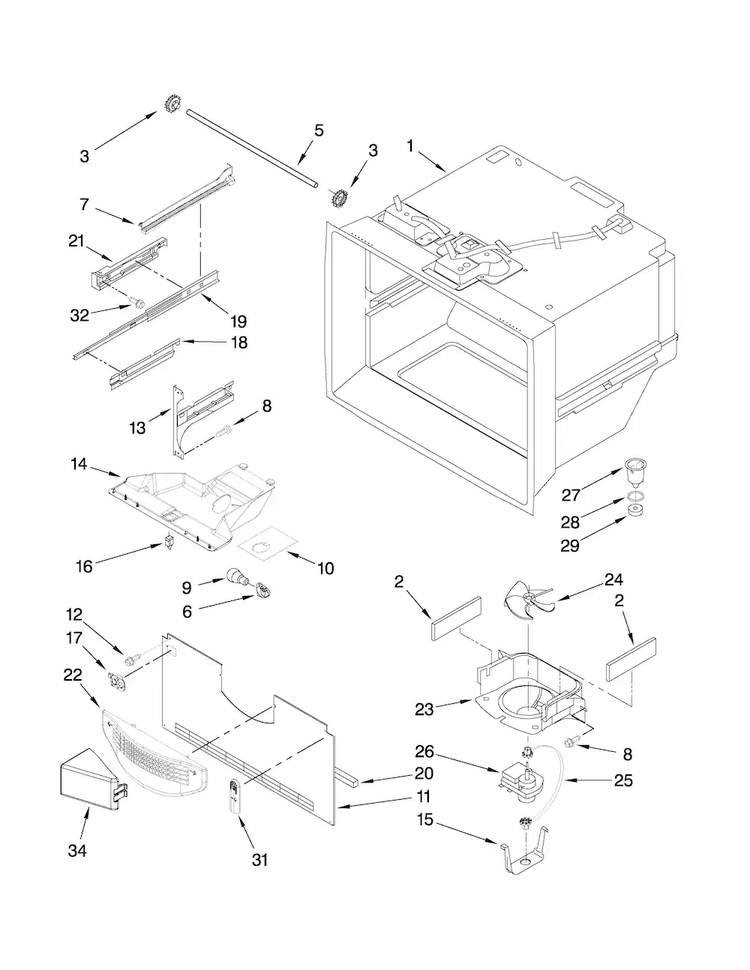 Freezer Liner Parts Diagram and Parts List for MBF1958XEW1  Maytag Refrigerator