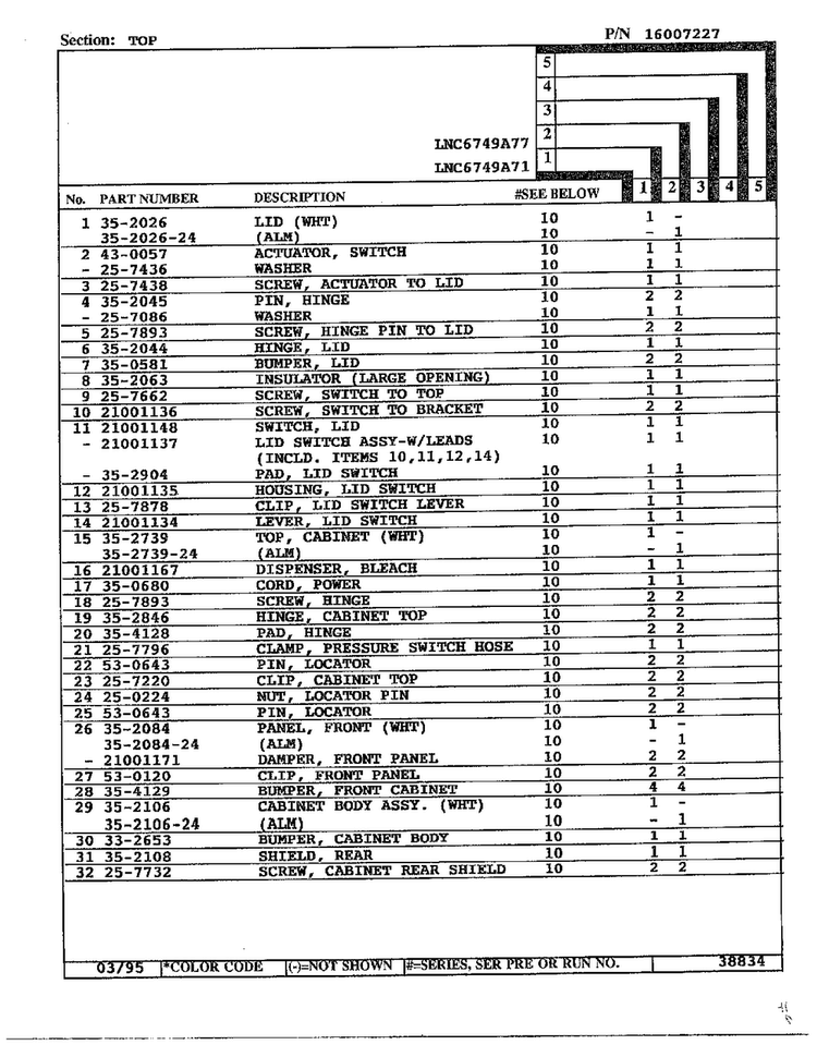 Top Page 2 Diagram and Parts List for 6749  Norge Washer