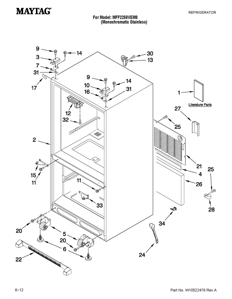 Cabinet Parts Diagram and Parts List for MFF2258VEM8  Maytag Refrigerator