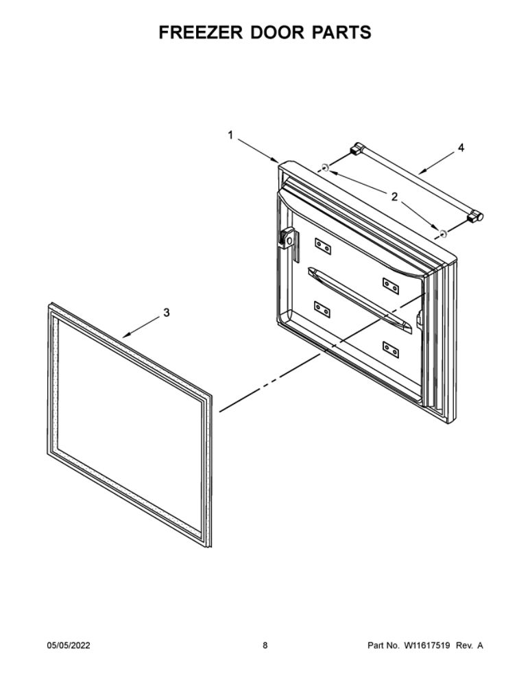Freezer Door Parts Diagram and Parts List for MFF2055FRZ03  Maytag Refrigerator