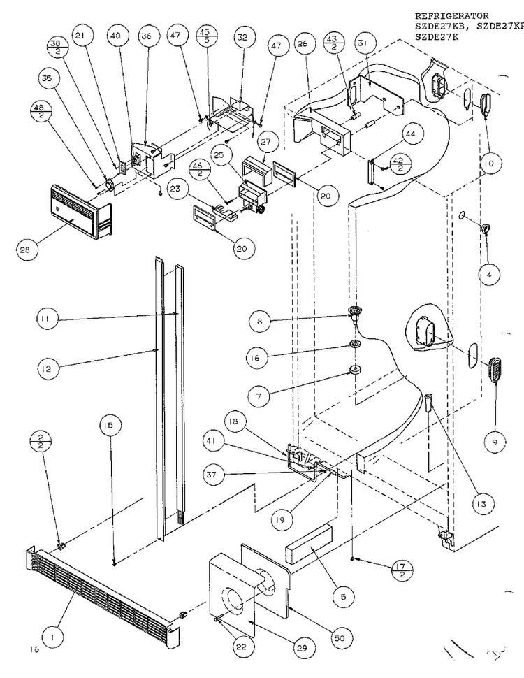 Refrig/freezer Controls & Cabinet Part Diagram and Parts List for SZDE27KB  Amana Refrigerator