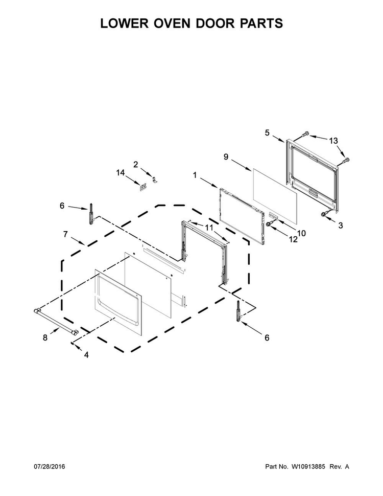Lower Oven Door Parts Diagram and Parts List for MEW9630FZ01  Maytag Wall Oven
