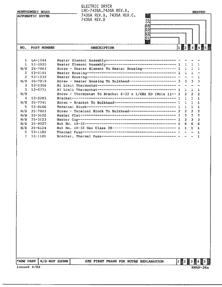 Electric Dryer/heater Page 2 Diagram and Parts List for 7435A  Norge Dryer