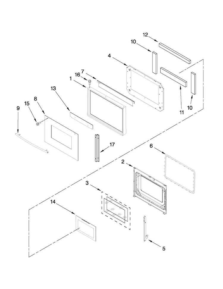 Lower Oven Door Parts Diagram and Parts List for JJW9427DDB11  Jenn-Air Wall Oven