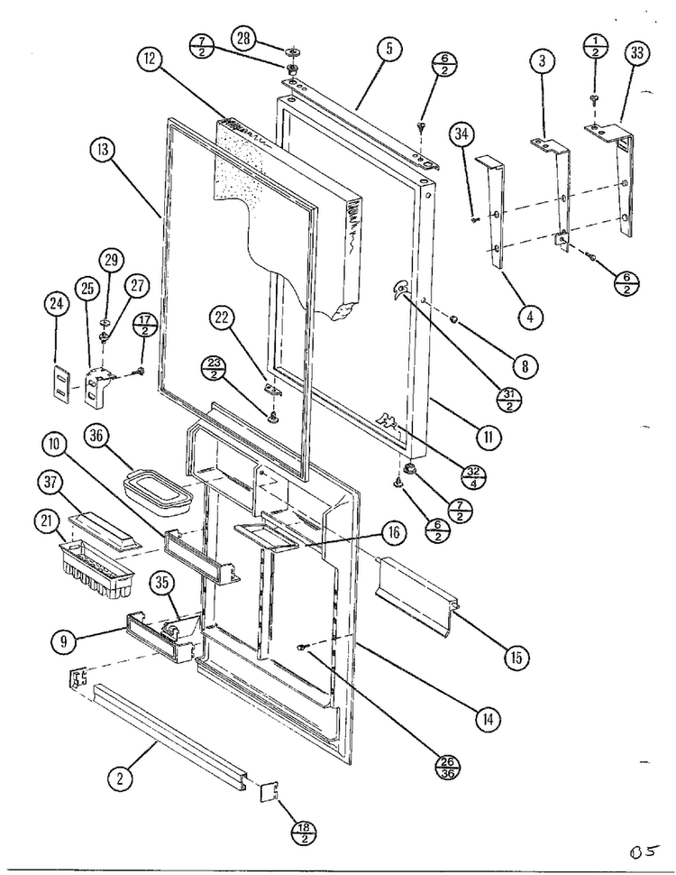 Top Mount Page 13 Diagram and Parts List for TC22N-P116205W  Amana Refrigerator