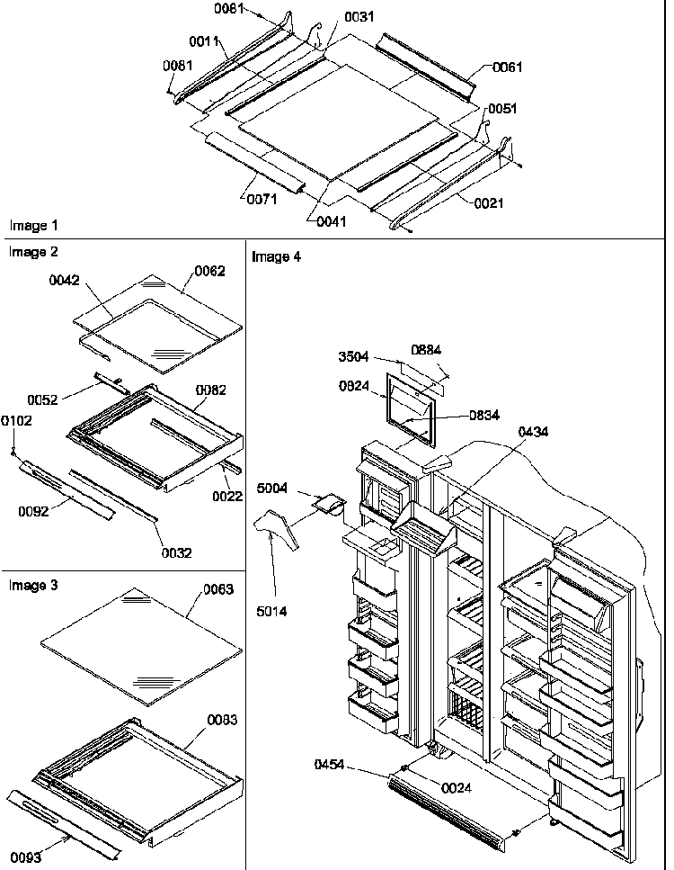 Shelving, Crisper Assemblies And Toe Grille Diagram and Parts List for SQD25TW-P1190427WW  Amana Refrigerator
