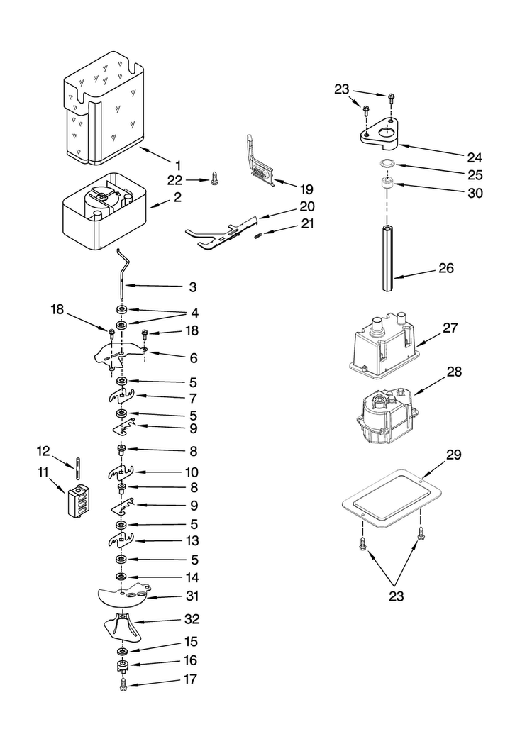 Motor And Ice Container Parts Diagram and Parts List for JS48SEDUDB01  Jenn-Air Refrigerator