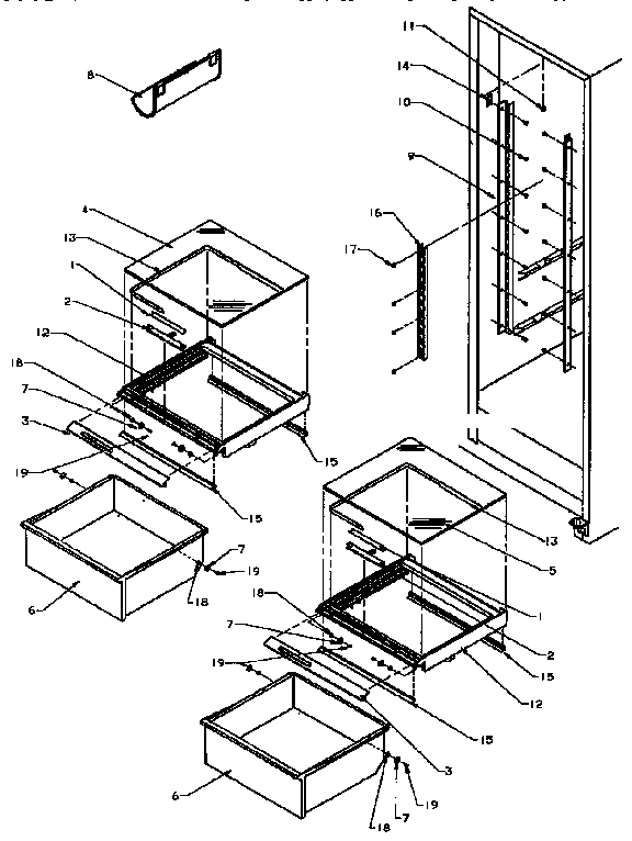 Fresh Food Shelves Diagram and Parts List for SXD25N-P1162419W  Amana Refrigerator