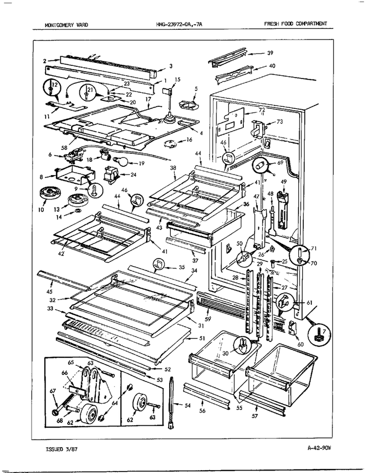 Fresh Food Compartment Diagram and Parts List for 23972A  Admiral Refrigerator