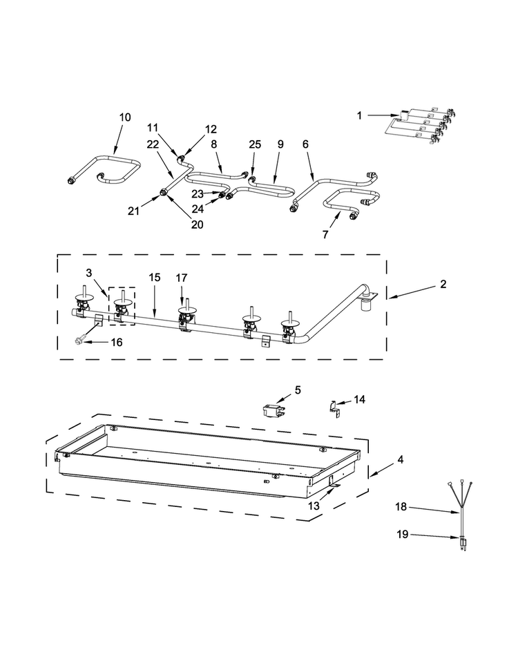 Burner Box, Gas Valves And Switch Parts Diagram and Parts List for JGC1536BS0  Jenn-Air Cooktop