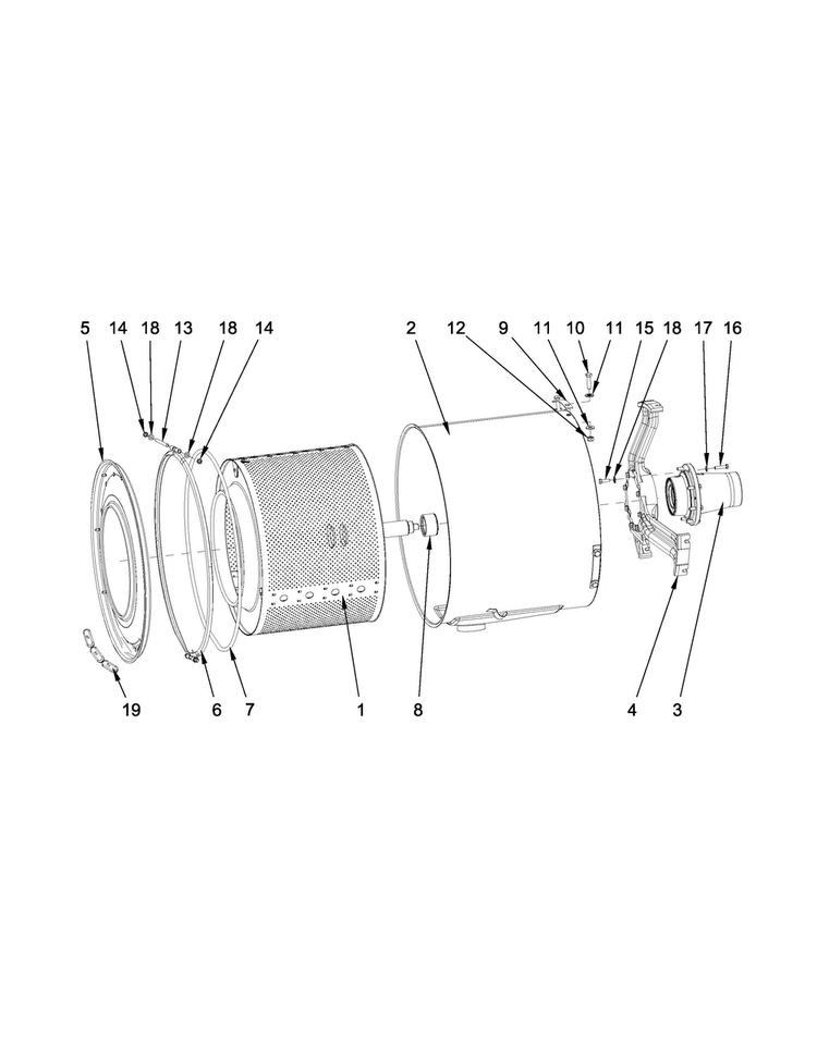 Drum And Tub Parts Diagram and Parts List for MXS30PDATS  Maytag Washer