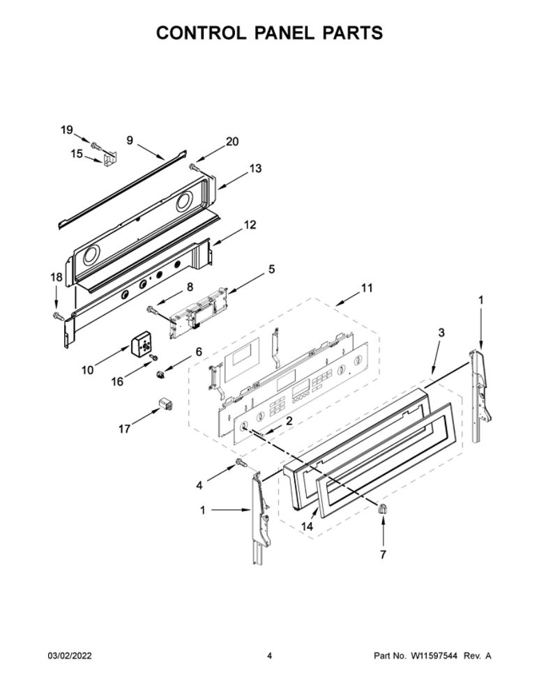Control Panel Parts Diagram and Parts List for YMET8800FZ05  Maytag Range