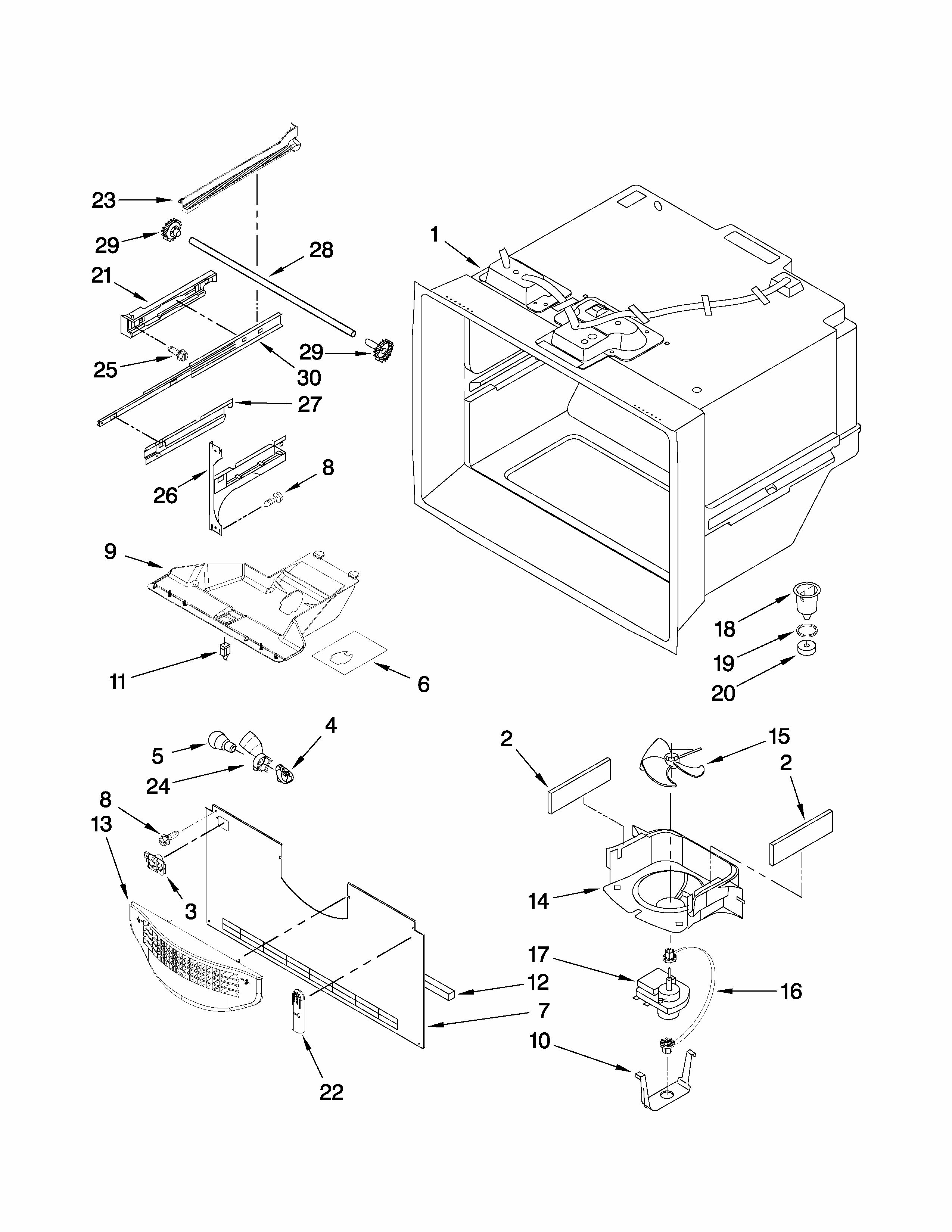 Freezer Liner Parts Diagram and Parts List for GB2526LEKS6  Amana Refrigerator