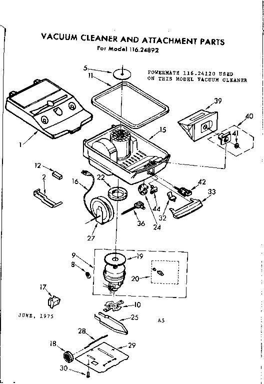 Base Assembly Diagram and Parts List for 11624892  Kenmore Canister Vacuum