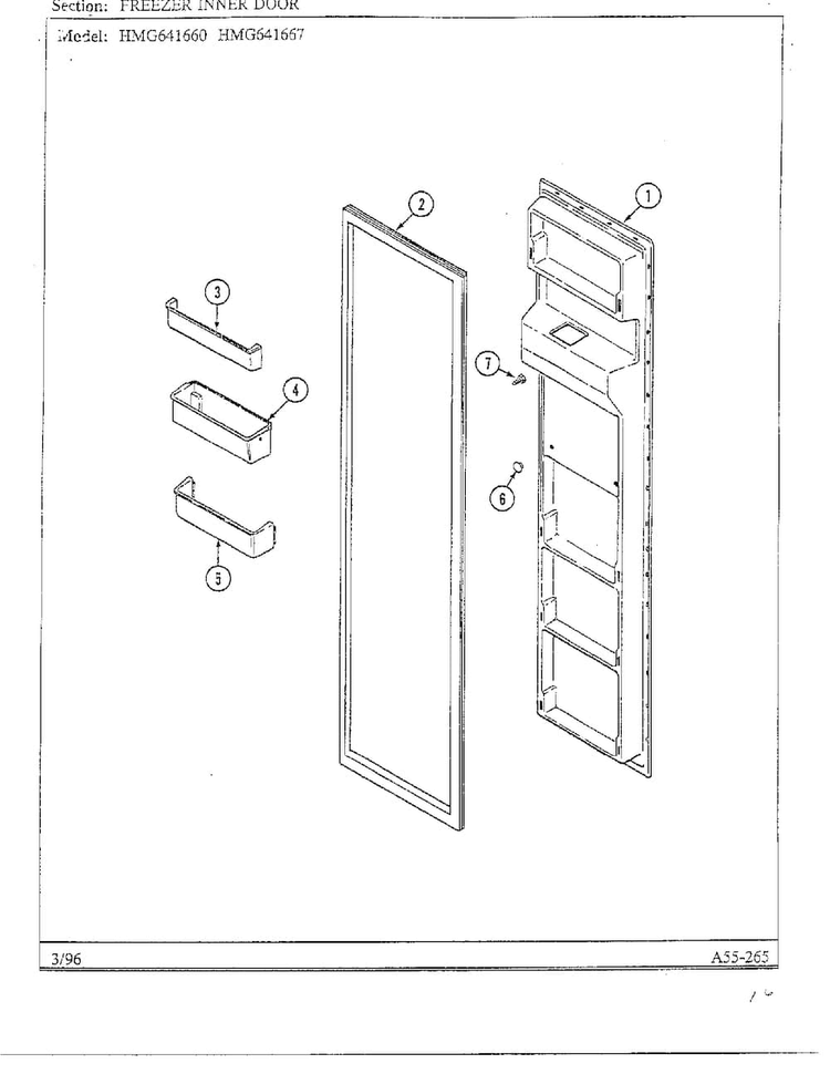 Frezer Inner Door Diagram and Parts List for HMG641667  Admiral Refrigerator