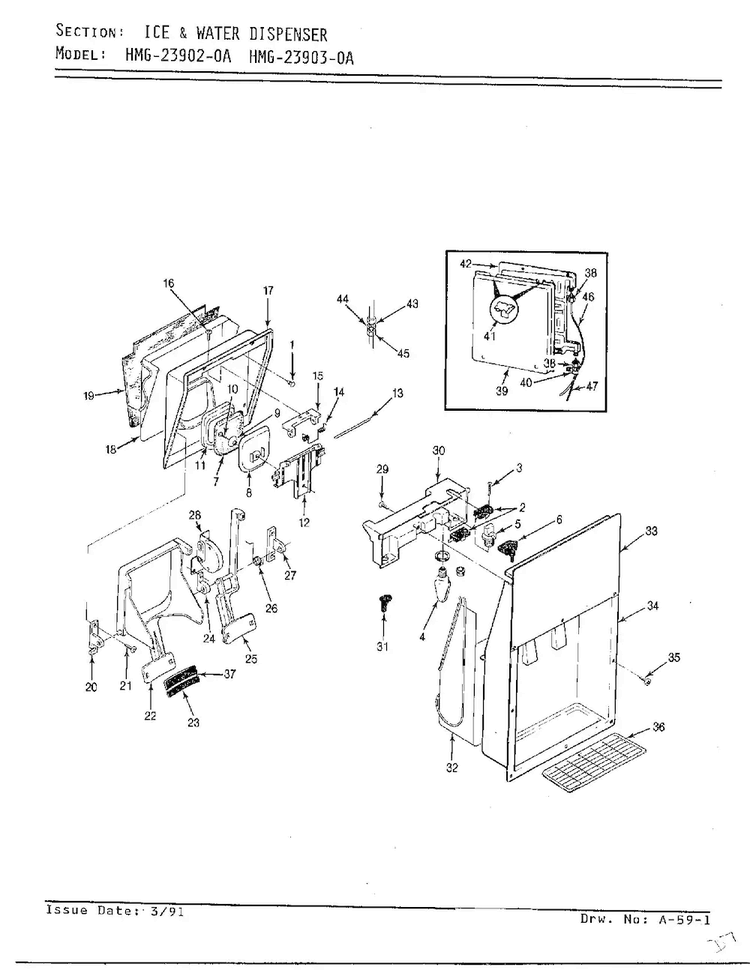 Ice And Water Dispenser Diagram and Parts List for 23903-0A  Admiral Refrigerator