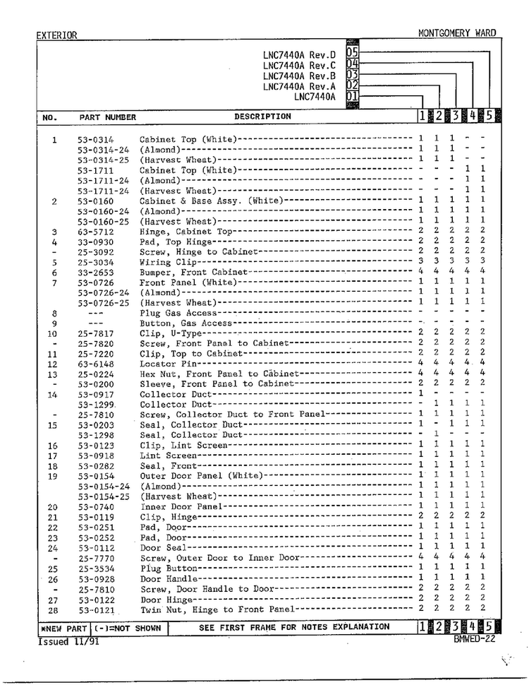 Exterior Page 2 Diagram and Parts List for 7440A REV B Norge Dryer