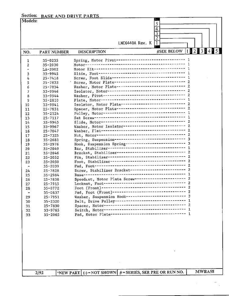 Base And Drive Parts Page 2 Diagram and Parts List for 6440A REV K Norge Washer