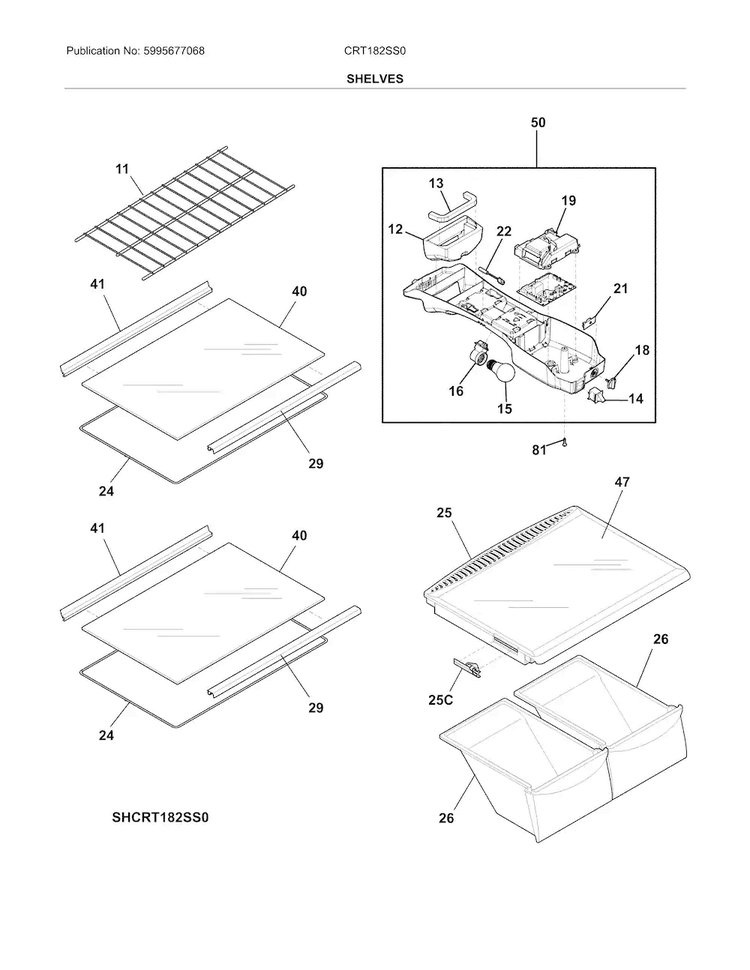 Shelves Diagram and Parts List for CRT182SS0  Crosley Refrigerator