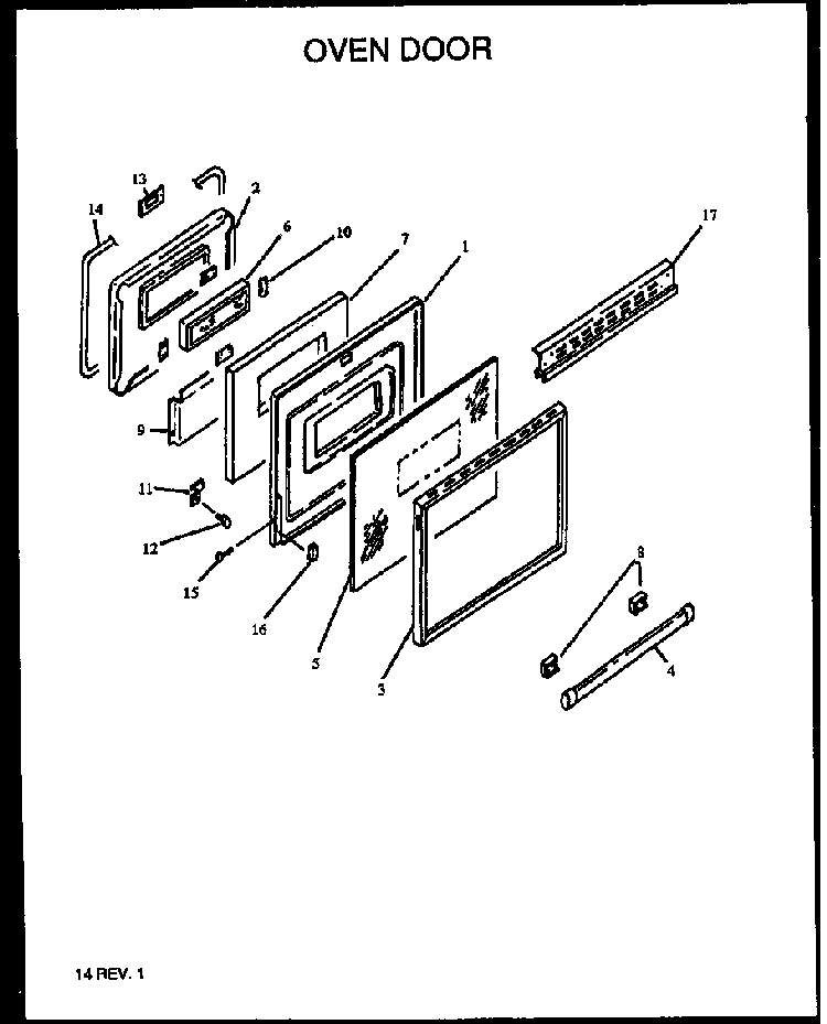 Oven Door Diagram and Parts List for ARR623L-P1130983NL  Amana Range