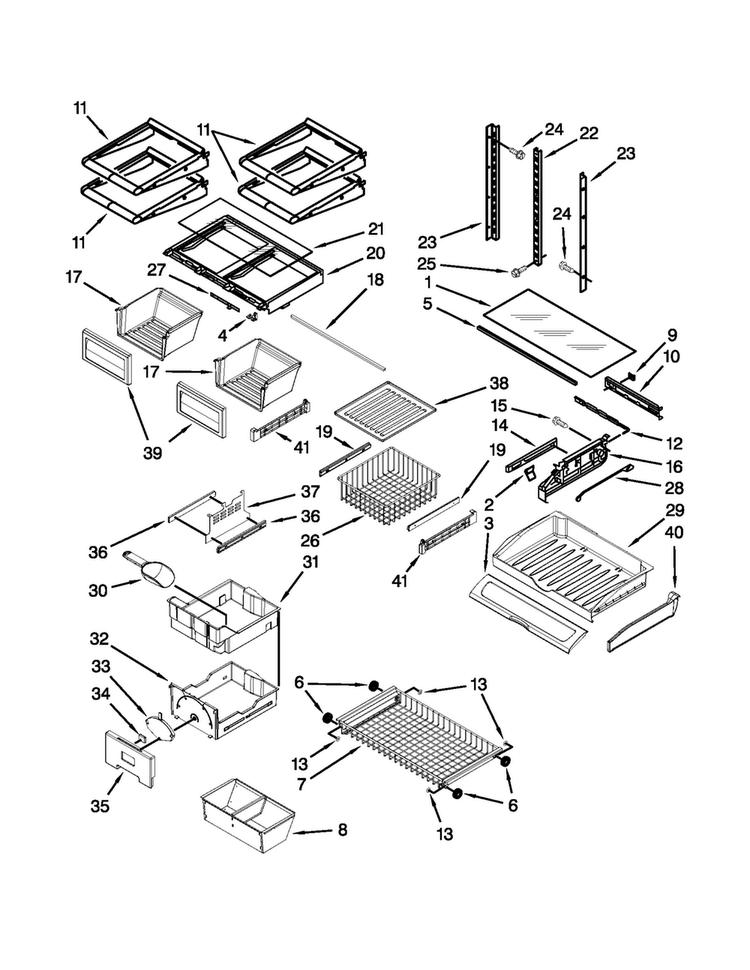 Shelf Parts Diagram and Parts List for JFC2290VPR4  Jenn-Air Refrigerator