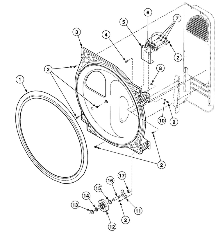 Roller Assy Diagram and Parts List for SDE107WF99L7  Speed Queen Dryer
