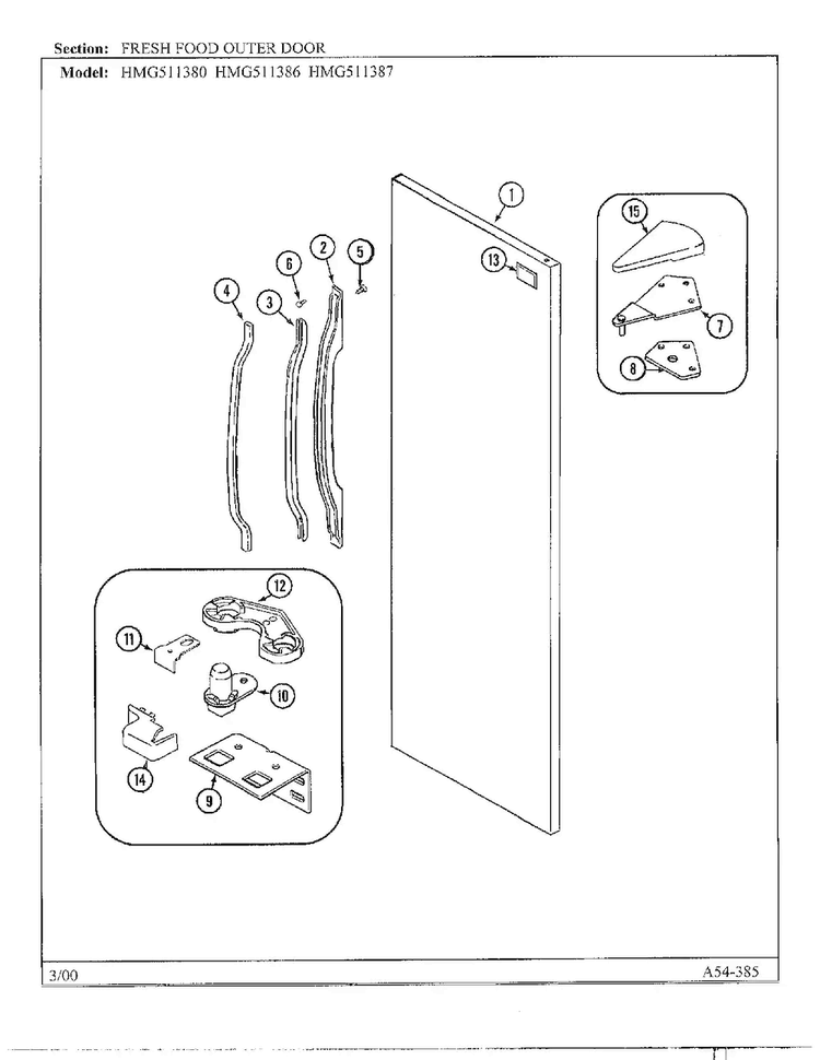 Fresh Food Outer Door Diagram and Parts List for HMG511387  Admiral Refrigerator