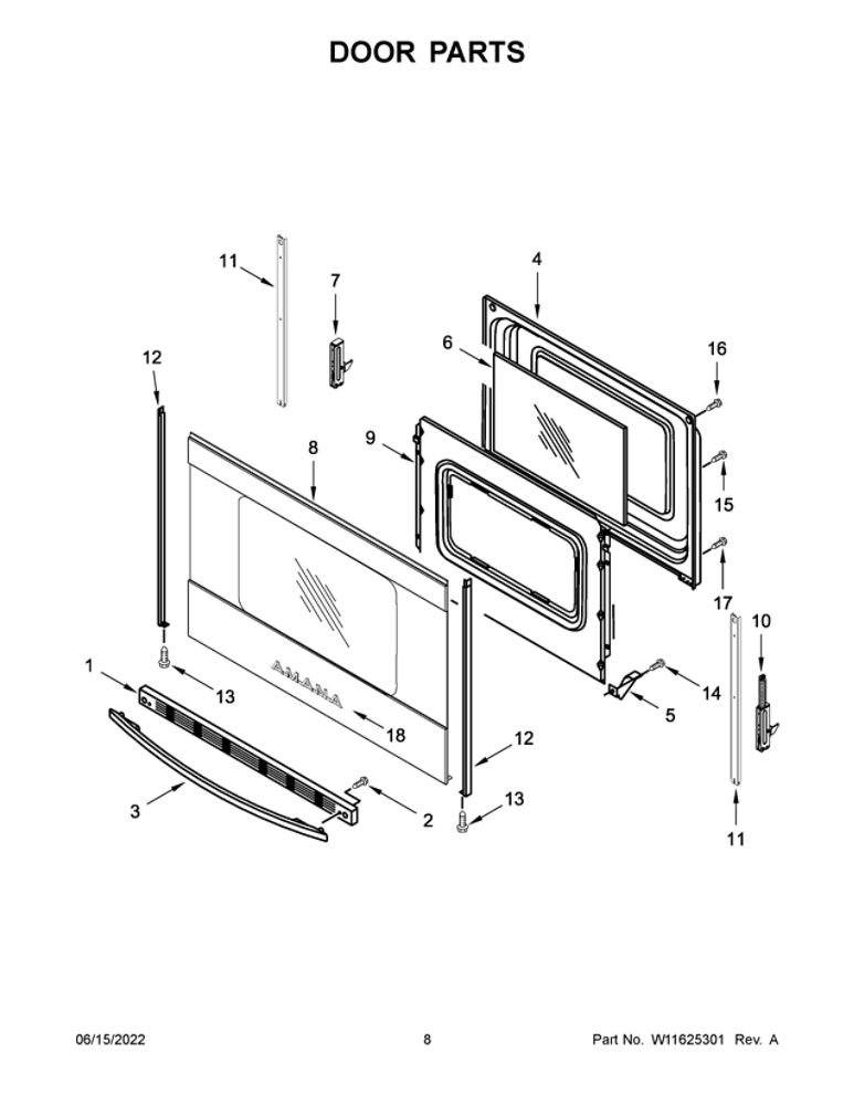 Door Parts Diagram and Parts List for ACR4303MMS0  Amana Range