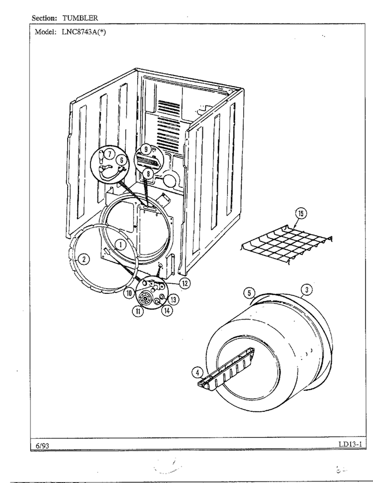 Tumbler Diagram and Parts List for 8743A  Norge Dryer
