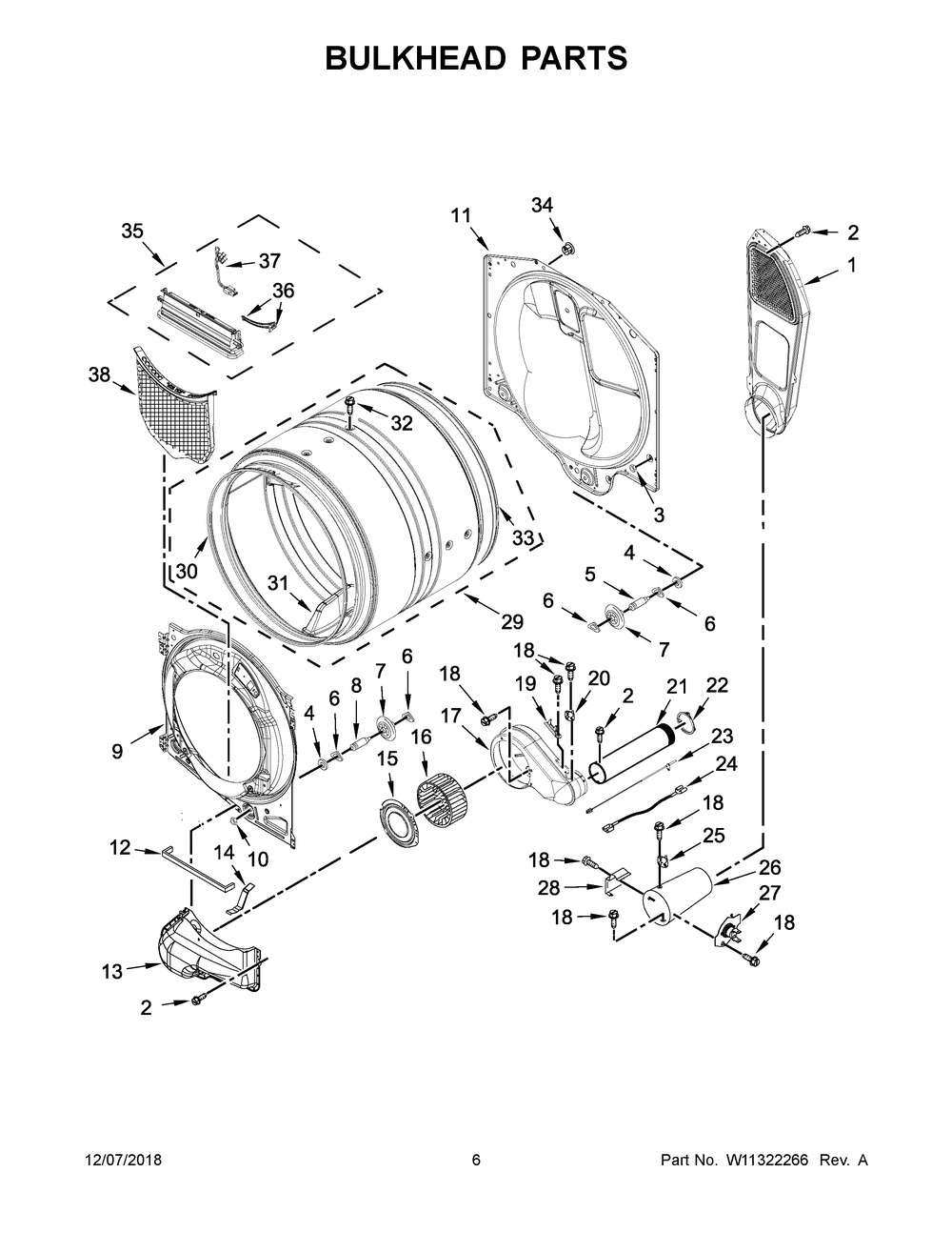 Bulkhead Parts Diagram and Parts List for MGD5630HC0  Maytag Dryer