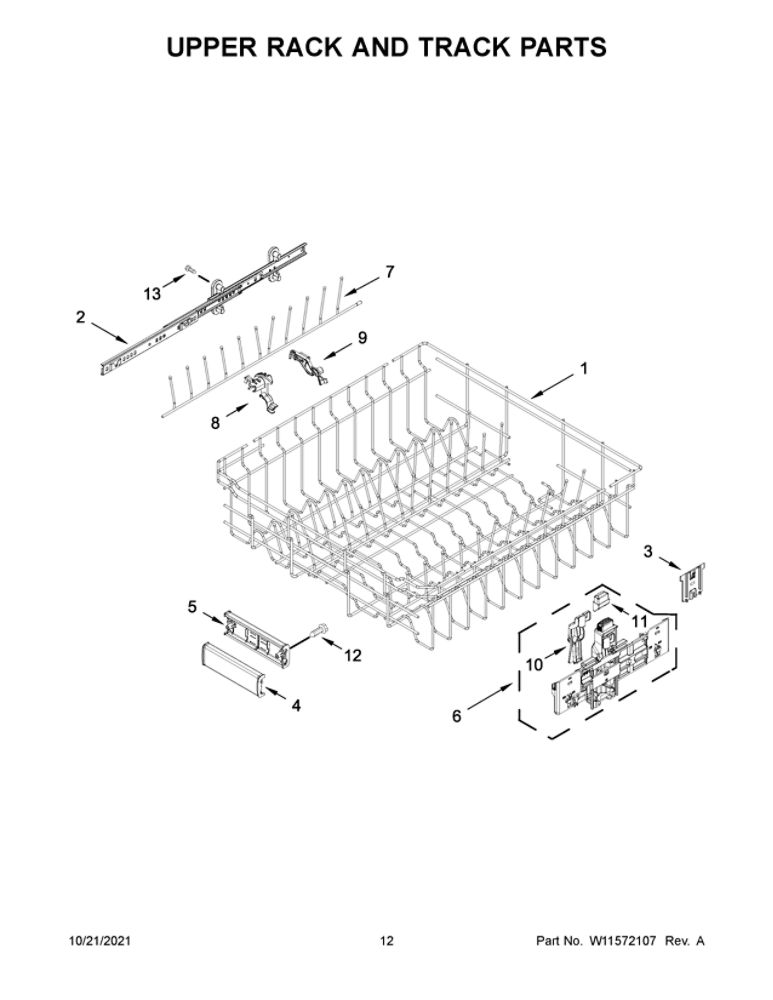 Upper Rack And Track Parts Diagram and Parts List for JDPSS244LM0  Maytag Dishwasher