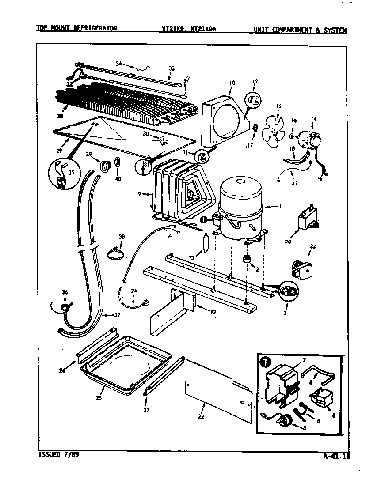 Unit Compartment & System Diagram and Parts List for NT21K9A 9A05C Admiral Refrigerator