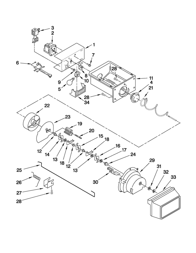 Motor And Ice Container Parts Diagram and Parts List for MSD2542VES04  Maytag Refrigerator