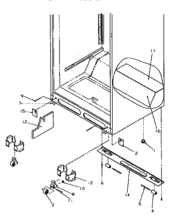 Cabinet Bottom Diagram and Parts List for TR21S4L-P1196104WL  Amana Refrigerator