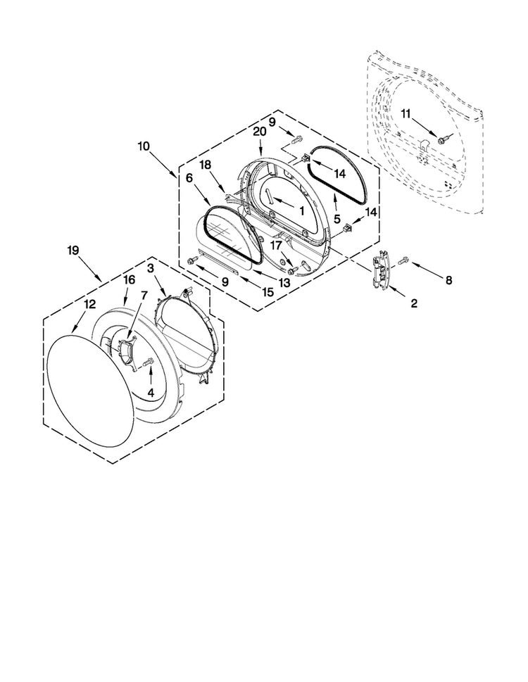 Door Parts Diagram and Parts List for NGD7300WW1  Amana Dryer