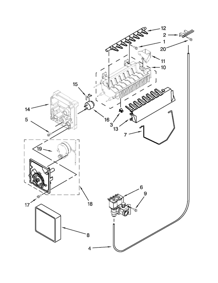 Icemaker Parts Diagram and Parts List for ASD2575BRS01  Amana Refrigerator