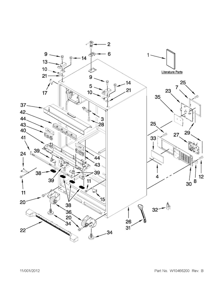 Cabinet Parts Diagram and Parts List for MFX2570AEB0  Maytag Refrigerator