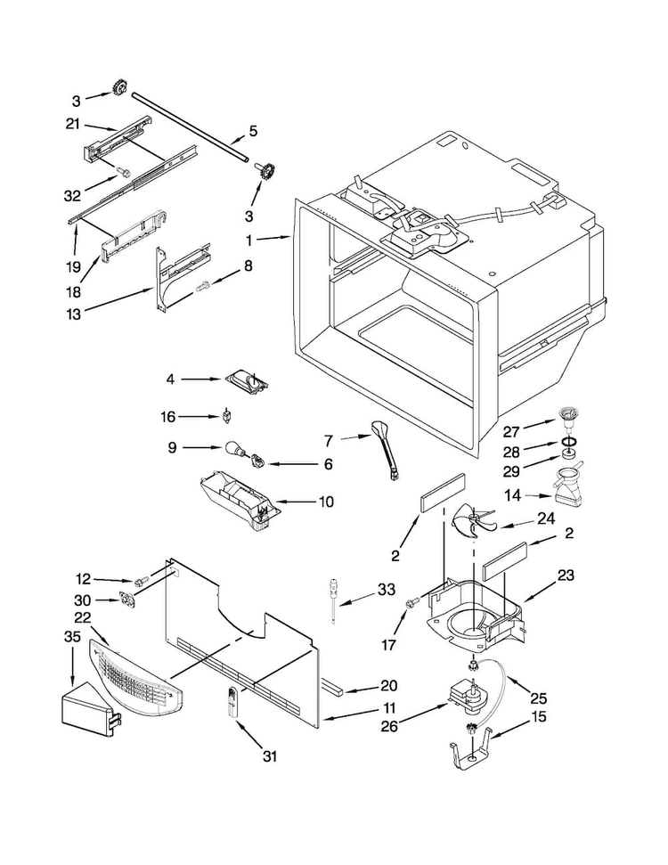 Freezer Liner Parts Diagram and Parts List for JFC2290VEP8  Jenn-Air Refrigerator