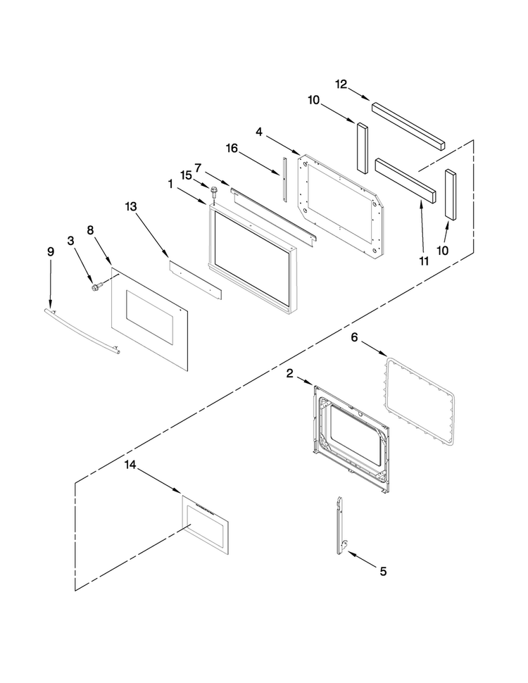 Oven Door Parts Diagram and Parts List for JJW9327DDS11  Jenn-Air Wall Oven