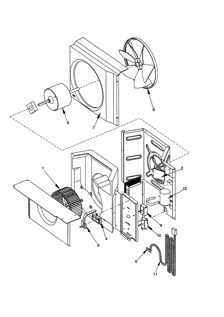 Fan And Control Assembly Diagram and Parts List for RC07090A1D PRC07090A1DA Amana Air Conditioner