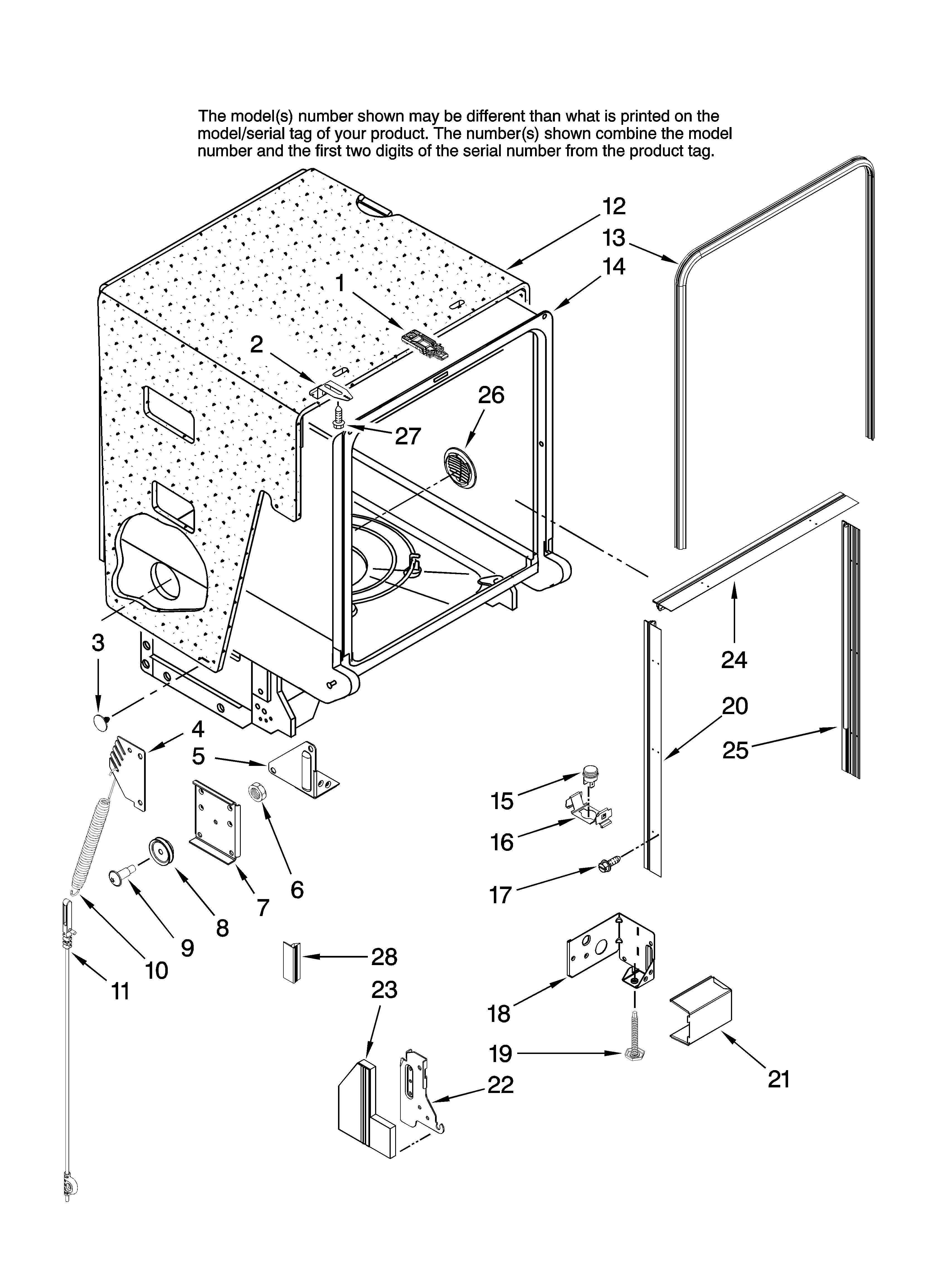 Tub And Frame Parts Diagram and Parts List for MDB8601AWS41  Maytag Dishwasher