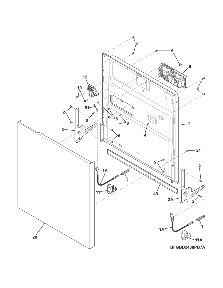 Door Diagram and Parts List for CDB900NB5A  Crosley Dishwasher