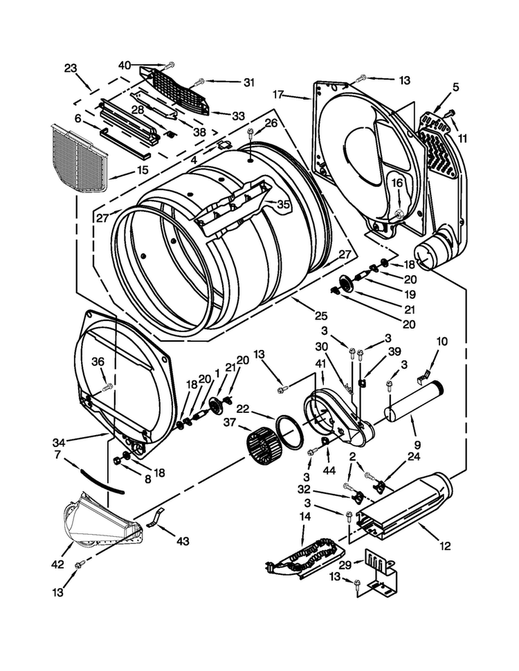 Bulkhead Parts Diagram and Parts List for MDE18PRAYW0  Maytag Dryer