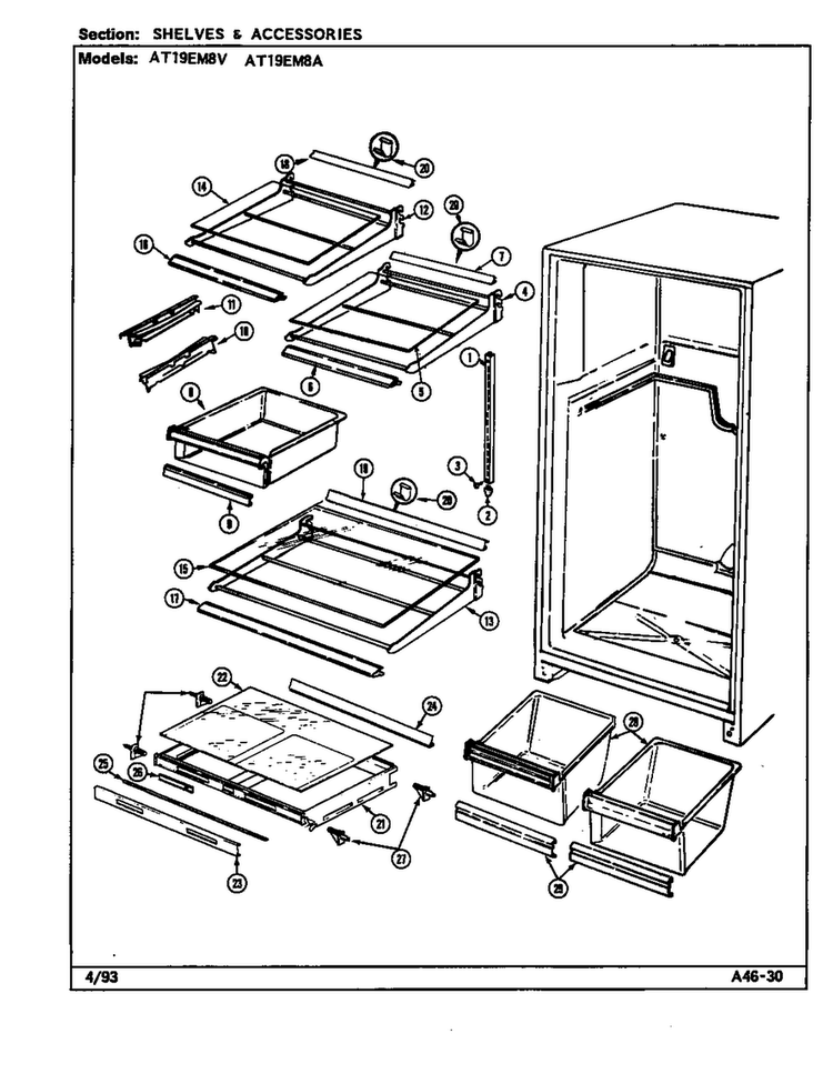 Shelves & Accessories Diagram and Parts List for AT19EM8V DA56A Admiral Refrigerator