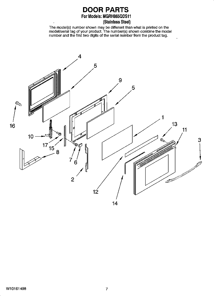 DOOR PARTS Diagram and Parts List for MGRH865QDS11  Maytag Range