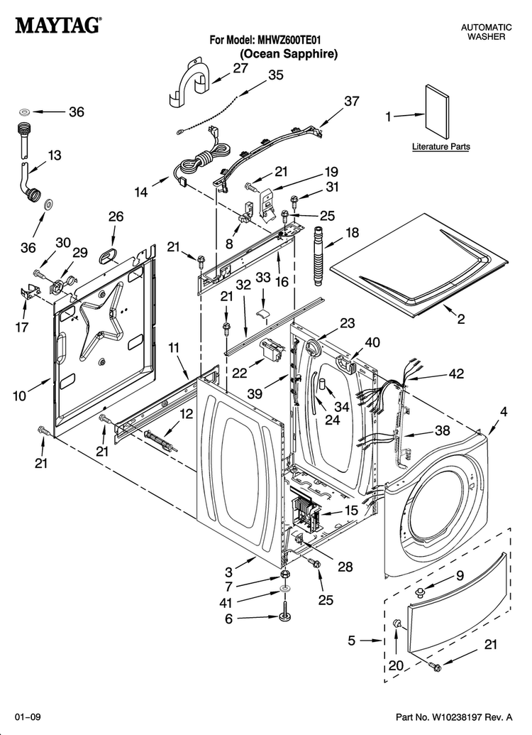 Top And Cabinet Parts Diagram and Parts List for MHWZ600TE01  Maytag Washer