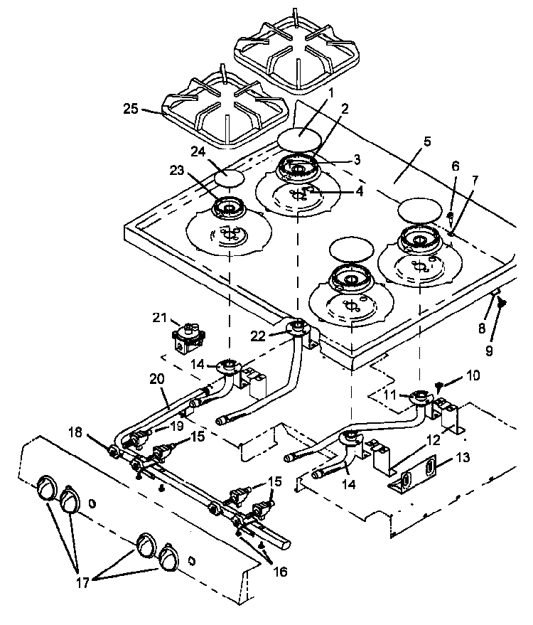 Sealed Burner Diagram and Parts List for AGS761W-P1142635NW  Amana Range