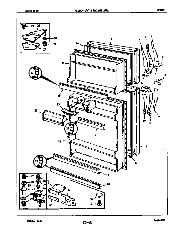 Doors Diagram and Parts List for RB15EA-2AFL 5E30B Magic Chef Refrigerator