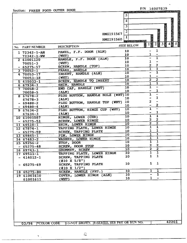 Fresh Food Outer Door Page 2 Diagram and Parts List for HMG191560  Admiral Refrigerator