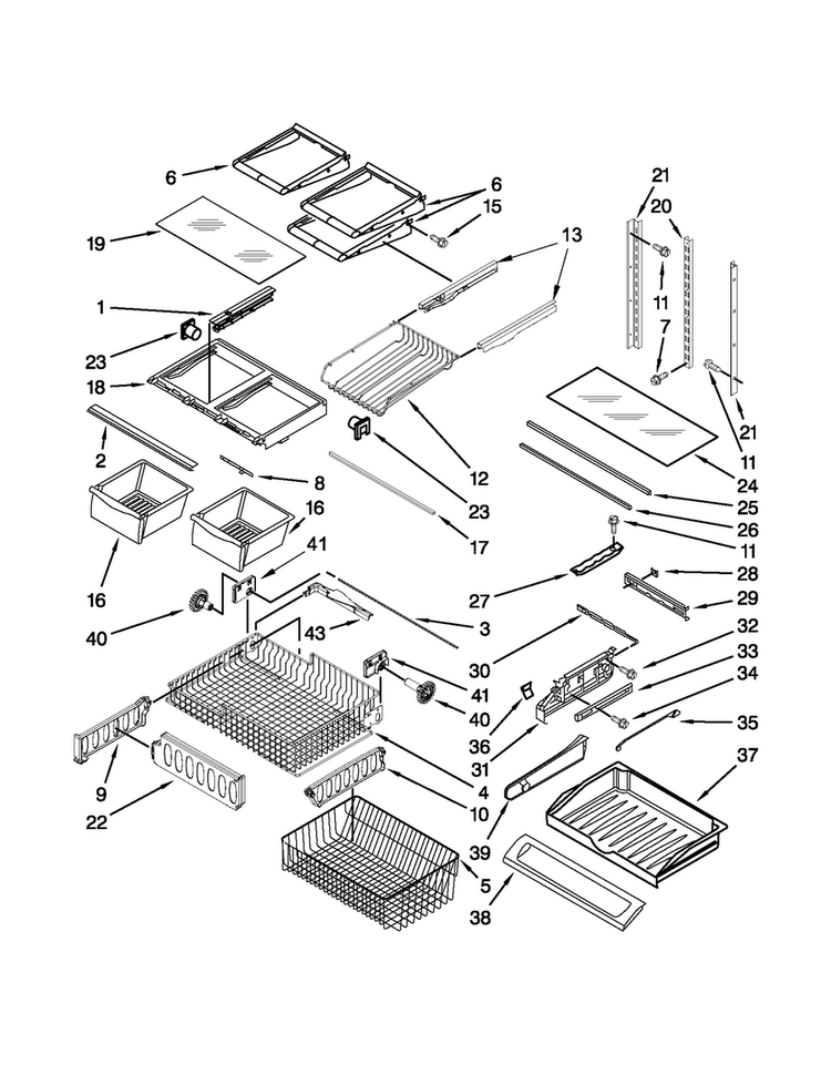 Shelf Parts Diagram and Parts List for MFF2558VEB8  Maytag Refrigerator